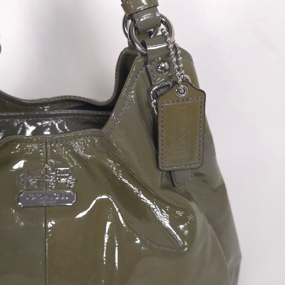 COACH Madison Patent Maggie Glossy Dark Grey Leather Satchel Bag Shoulder Purse‎ - Picture 10 of 16
